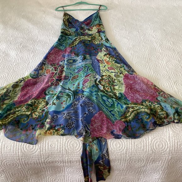 Talbots Womens Silk Midi Dress Multicolor Paisley Pattern V-Neck Spaghetti Strap - Picture 6 of 15